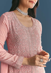 Pink Chinon Kurta Palazzo Suit With Cutdana And Sequins