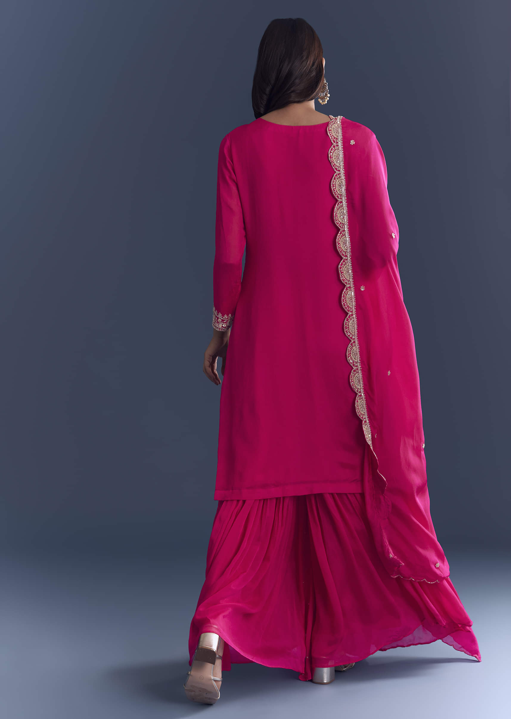 Pink Chinon Sharara Suit With Cutdana And Sequins Embroidery