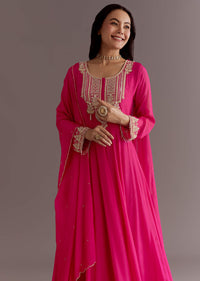 Pink Chinon Thread Sequin Embroidered Anarkali Dupatta Suit