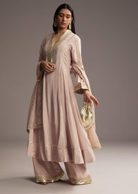 Pink Cotton Silk Anarkali Suit With Gotta Work