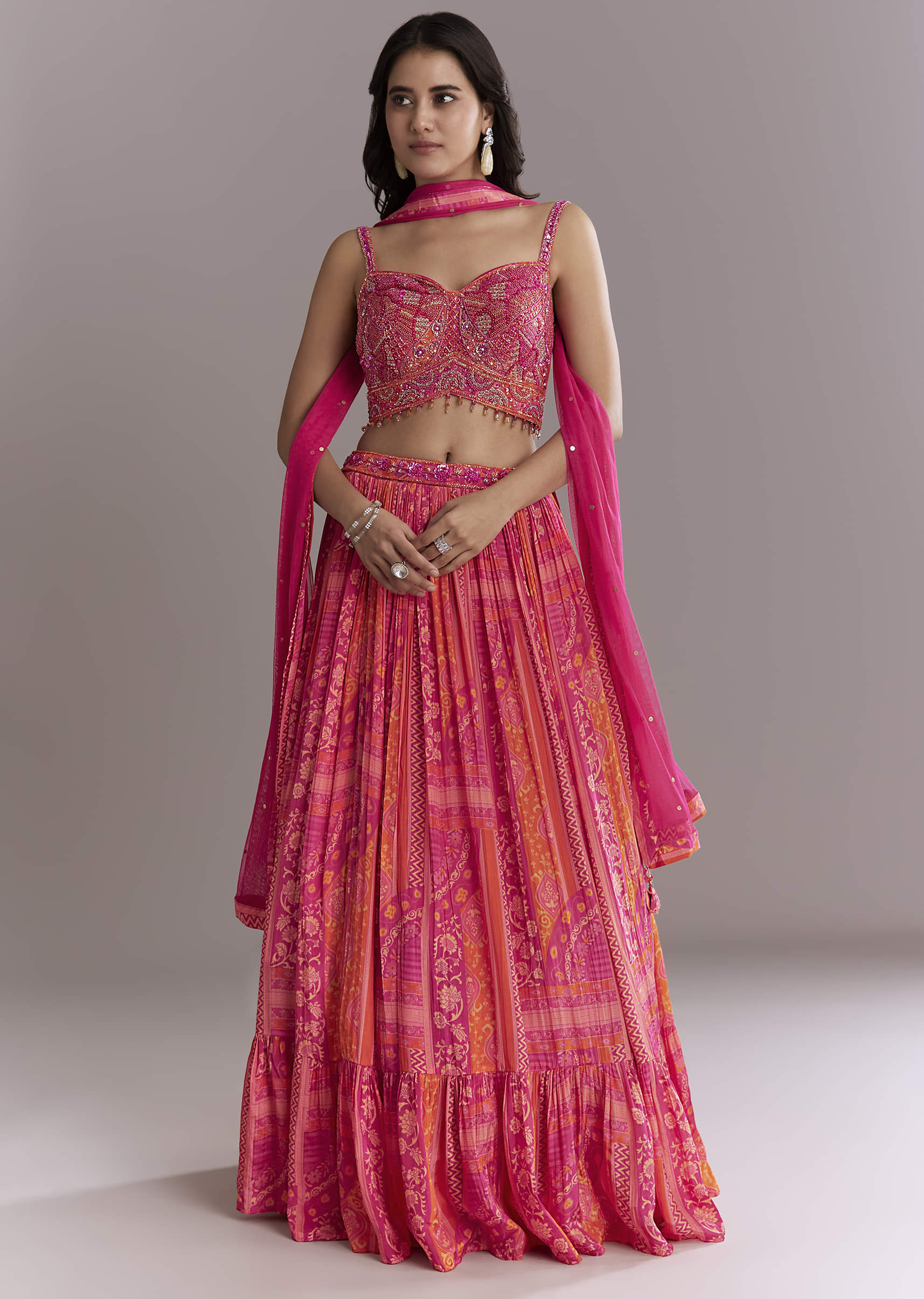 Pink Crepe Bridesmaid Lehenga With Intricate Hand Embroidery