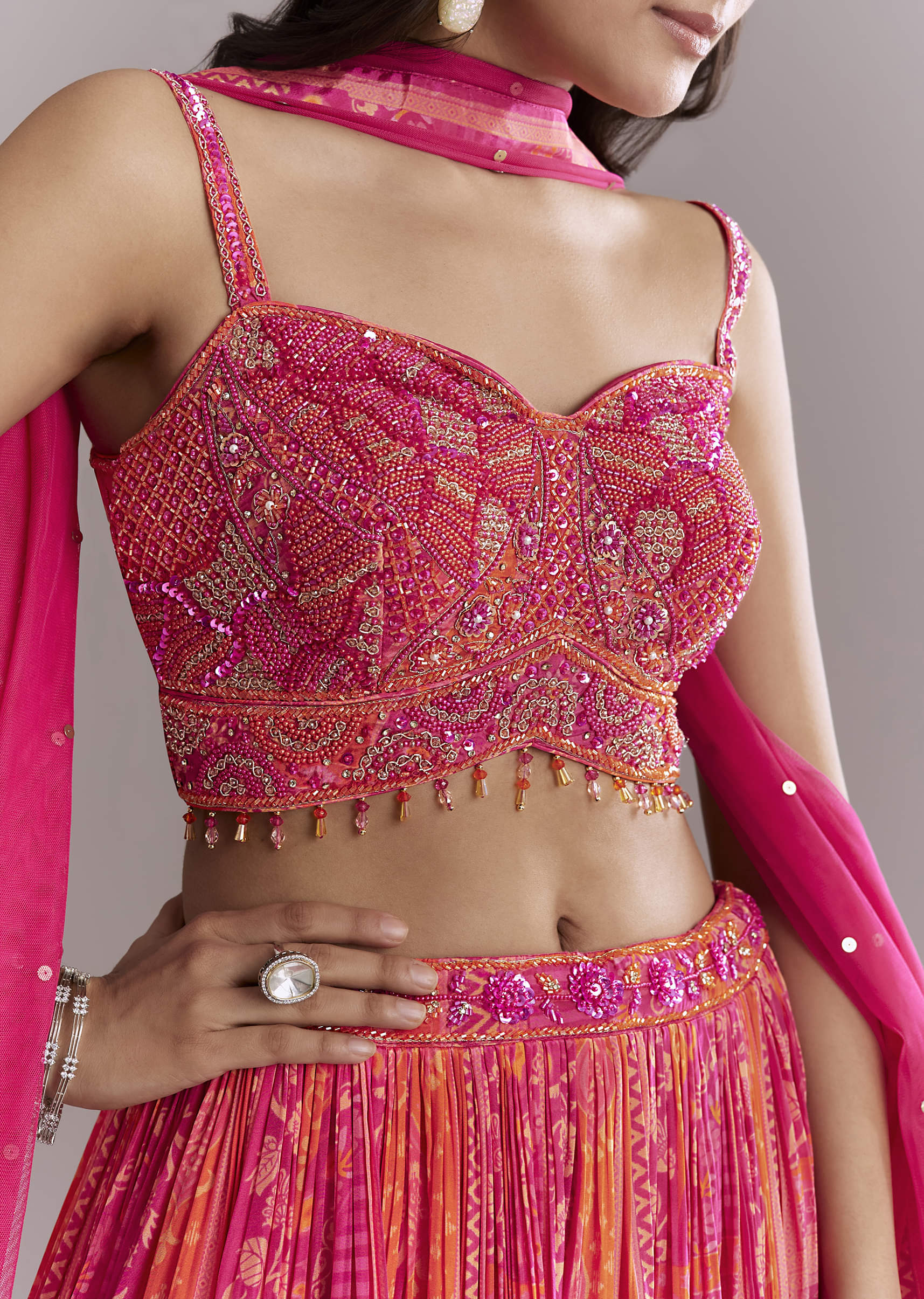 Pink Crepe Bridesmaid Lehenga With Intricate Hand Embroidery
