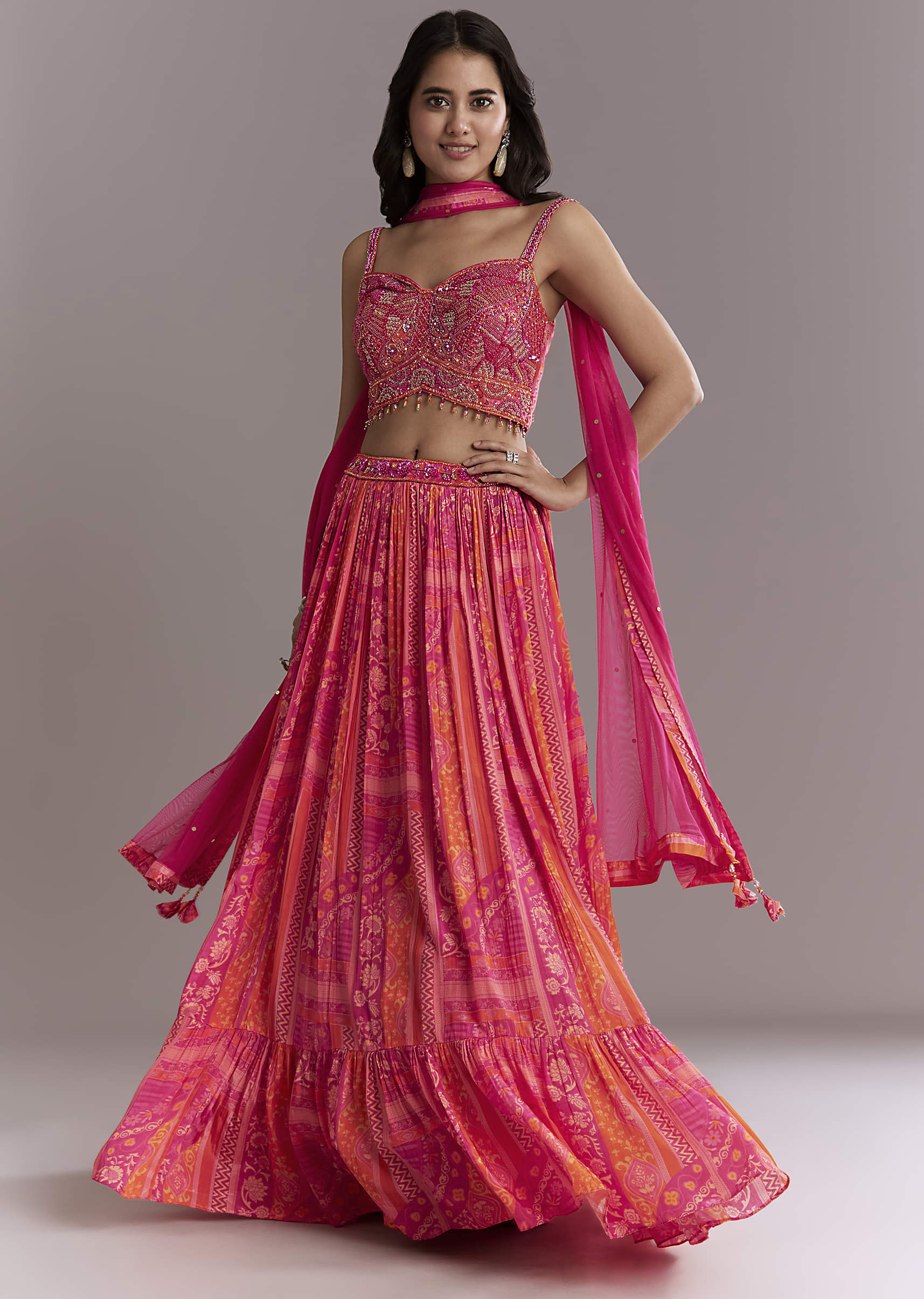 Pink Crepe Bridesmaid Lehenga With Intricate Hand Embroidery