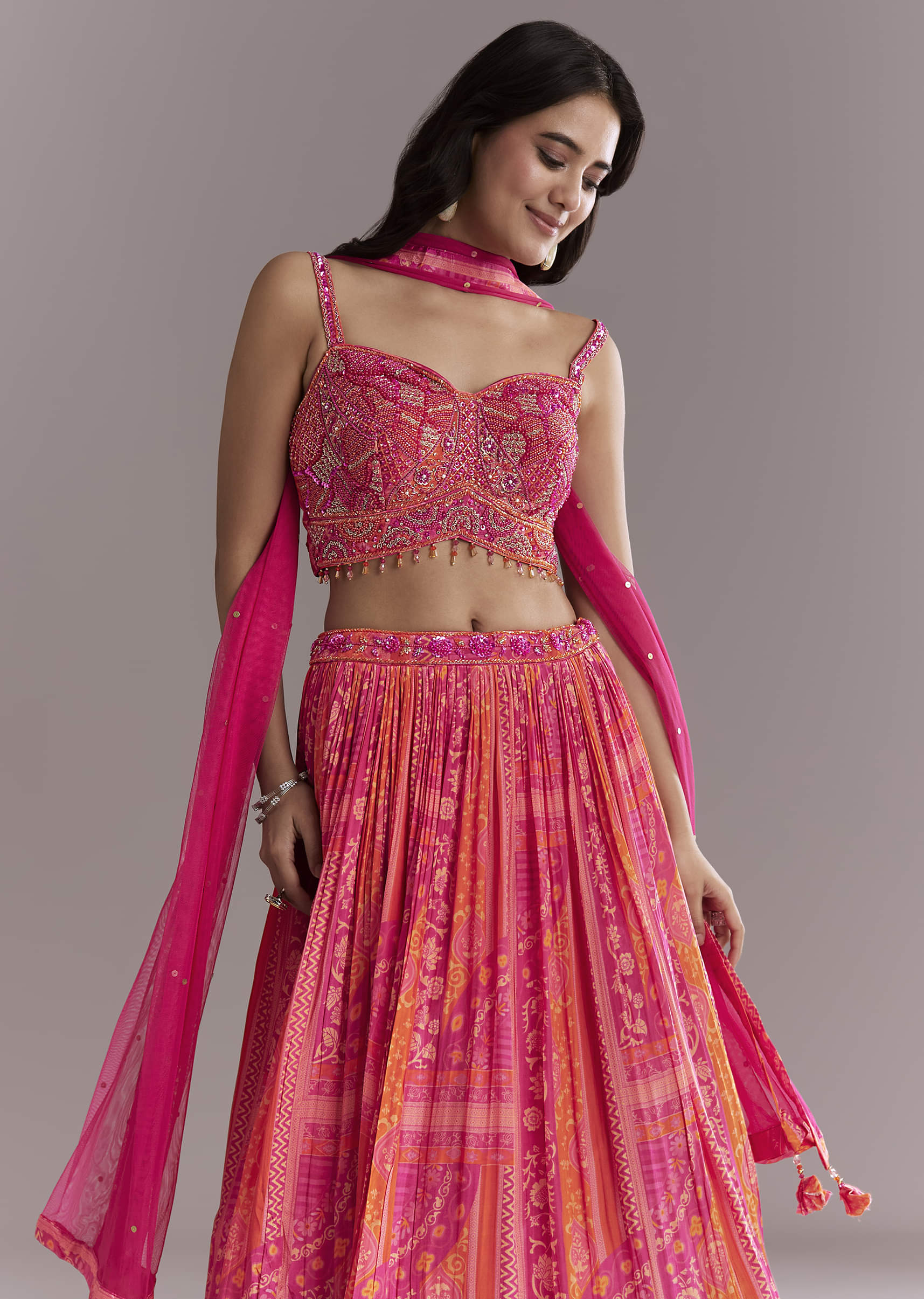 Pink Crepe Bridesmaid Lehenga With Intricate Hand Embroidery