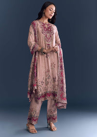Pink Crepe Kurta Set With Indie Print And Zari Work