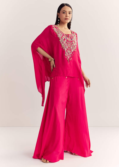 Pink Dola Silk Cape Kurta Set With Embroidery
