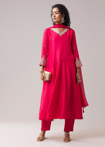 Pink Dola Silk Zardozi Embellished Anarkali Set