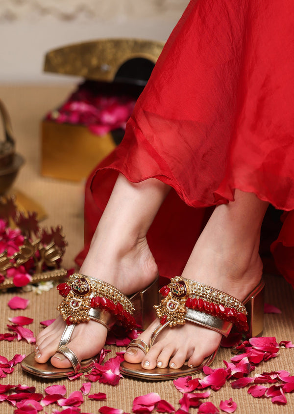 Pink Embellished Kolhapuri
