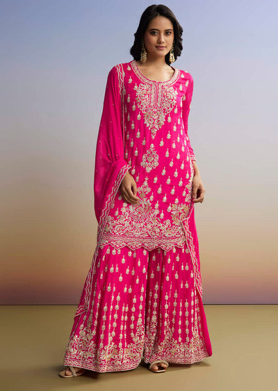 Pink Embroidered Palazzo Set In Chinon