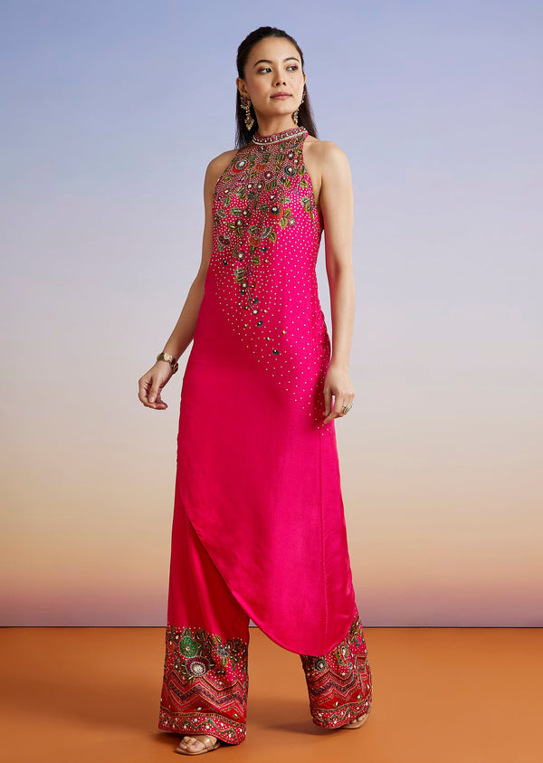 Pink Floral Printed Silk Blend Co-ord Set