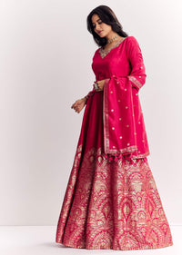 Pink Jacquard Silk Anarkali Suit With Dupatta