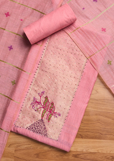 Pink Linen Unstitched Suit Set