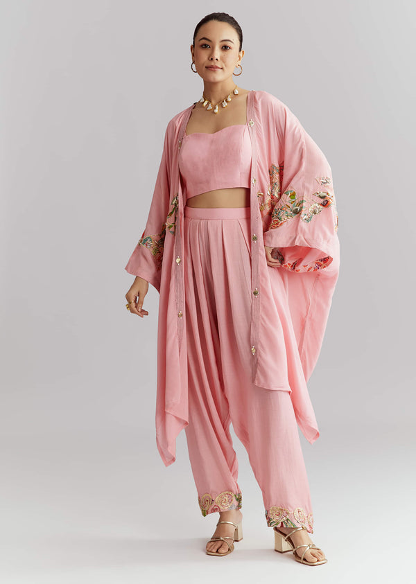 Pink Muslin Crop Top And Jacket Set With Gotta Work