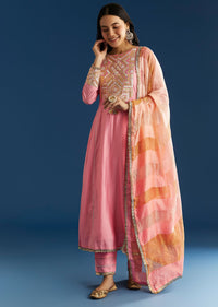 Pink Muslin Gotta Work Anarkali With Gotta Lace Pant And Dupatta