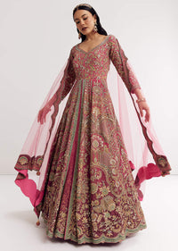 Pink Ombre Printed Anarkali Suit With Gotta And Mirror Work