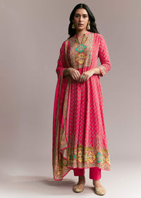 Pink Printed Crepe Anarkali Set