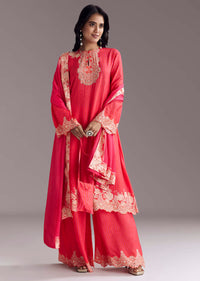 Pink Printed Palazzo Set With Mirror Work