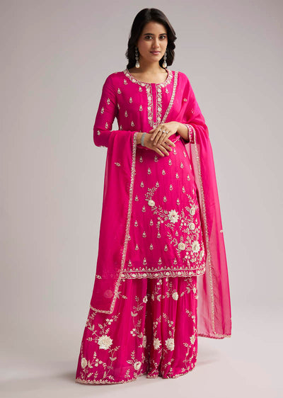 Pink Sequin Embroidered Palazzo Set With Dupatta