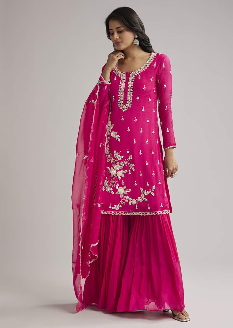 Buy Pink Sequins Embroidered Sharara Set With Dupatta| KALKI Fashion USA