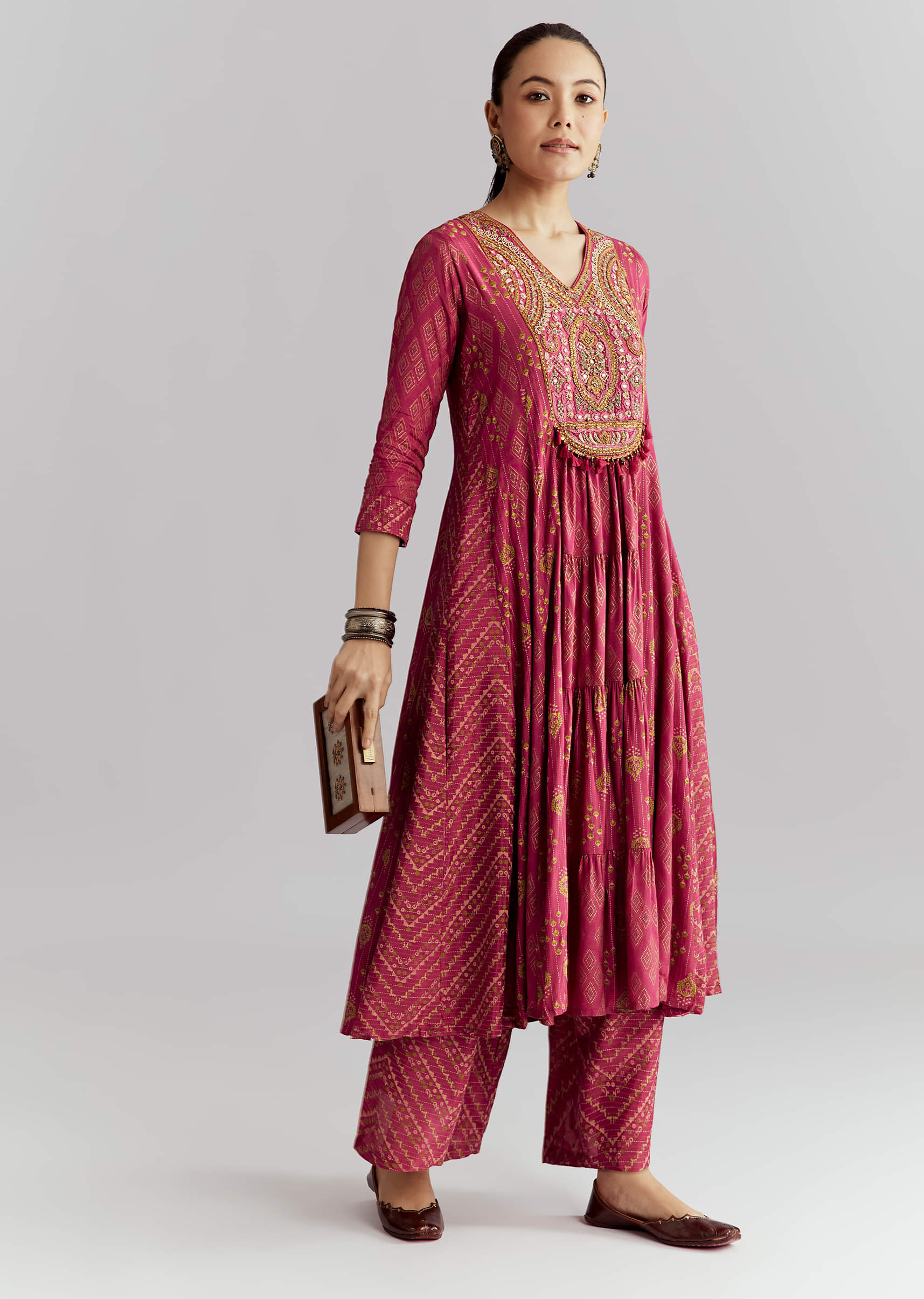 Pink Silk Anarkali Suit With Indie Print And Intricate Embroidery