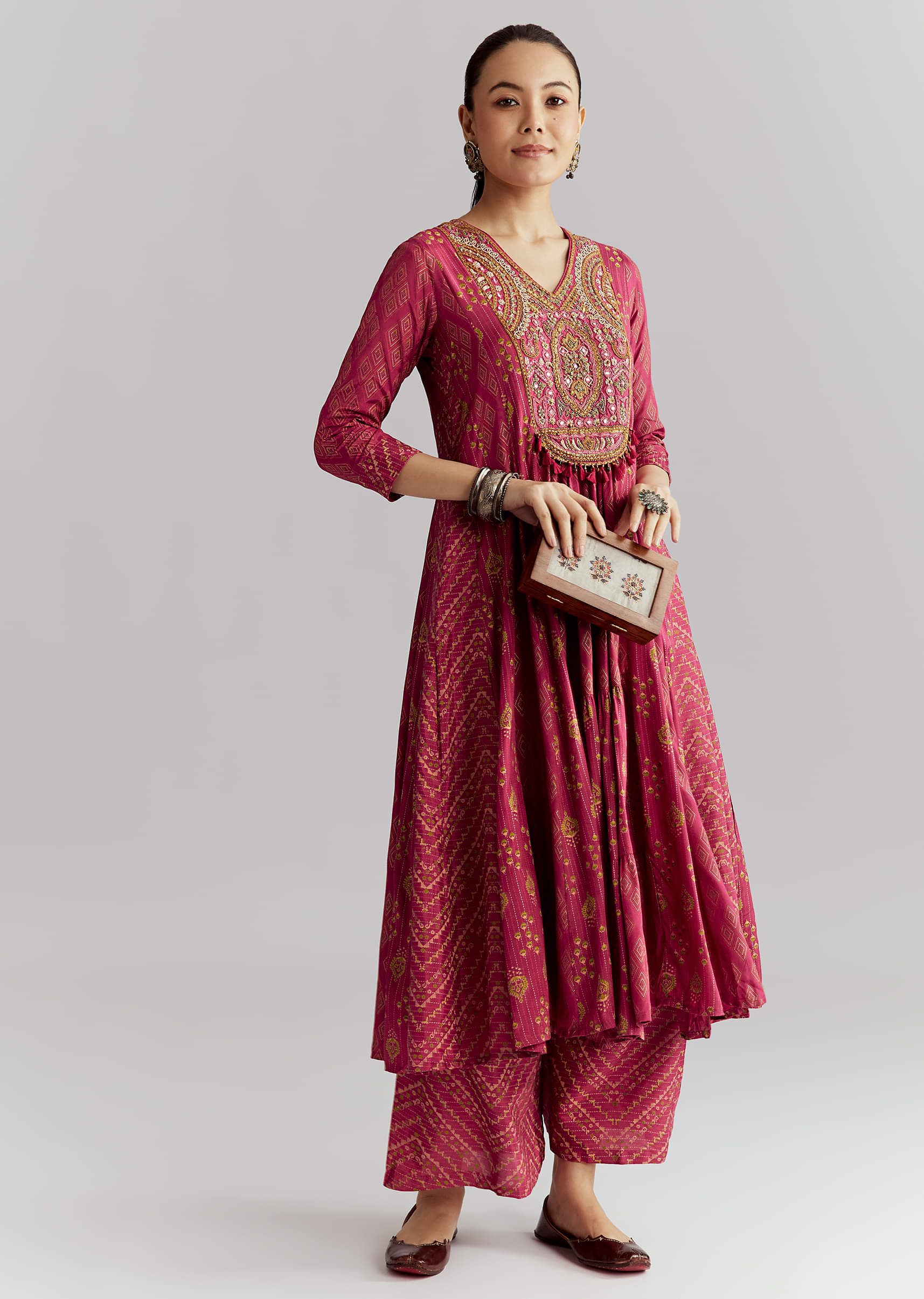 Pink Silk Anarkali Suit With Indie Print And Intricate Embroidery