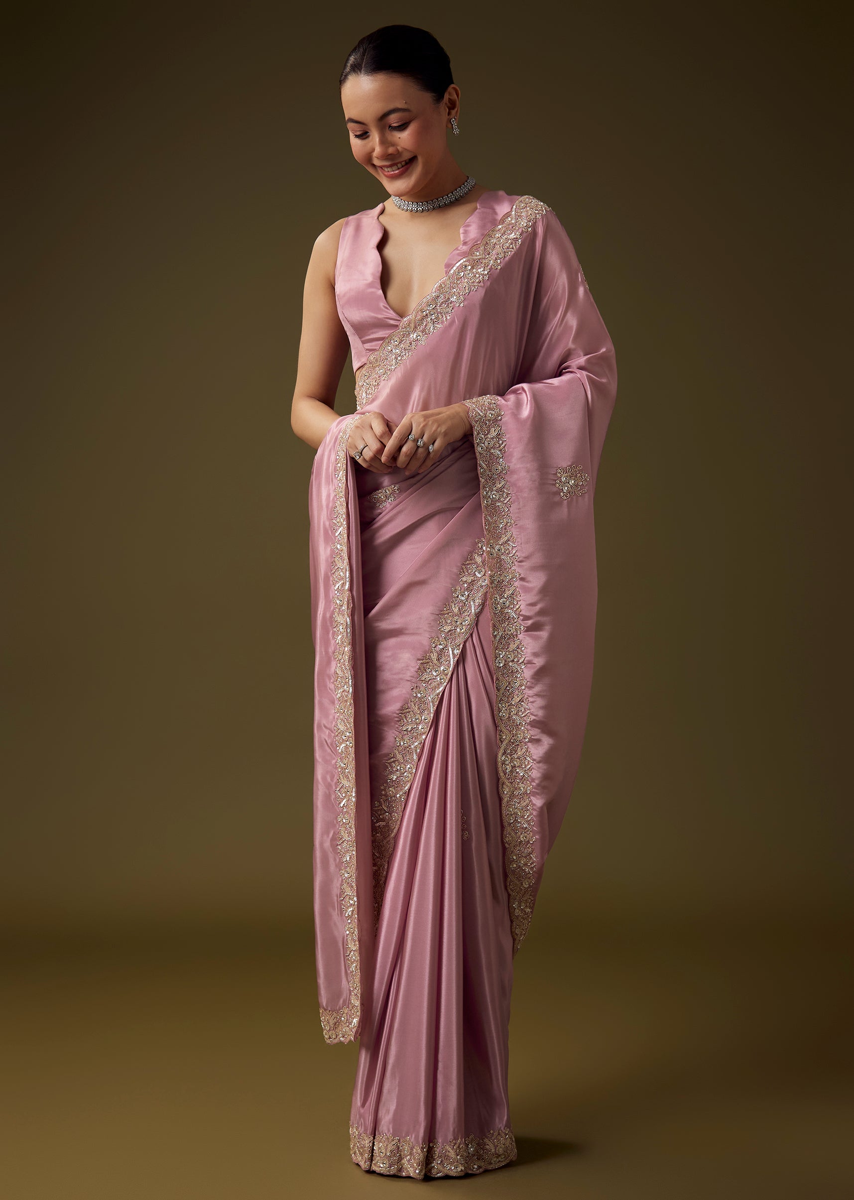 Buy Pink Silk Butti Embroidered Saree with Unstitched Blouse | KALKI ...