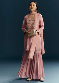 Pink Silk Sharara Suit With Embroidery