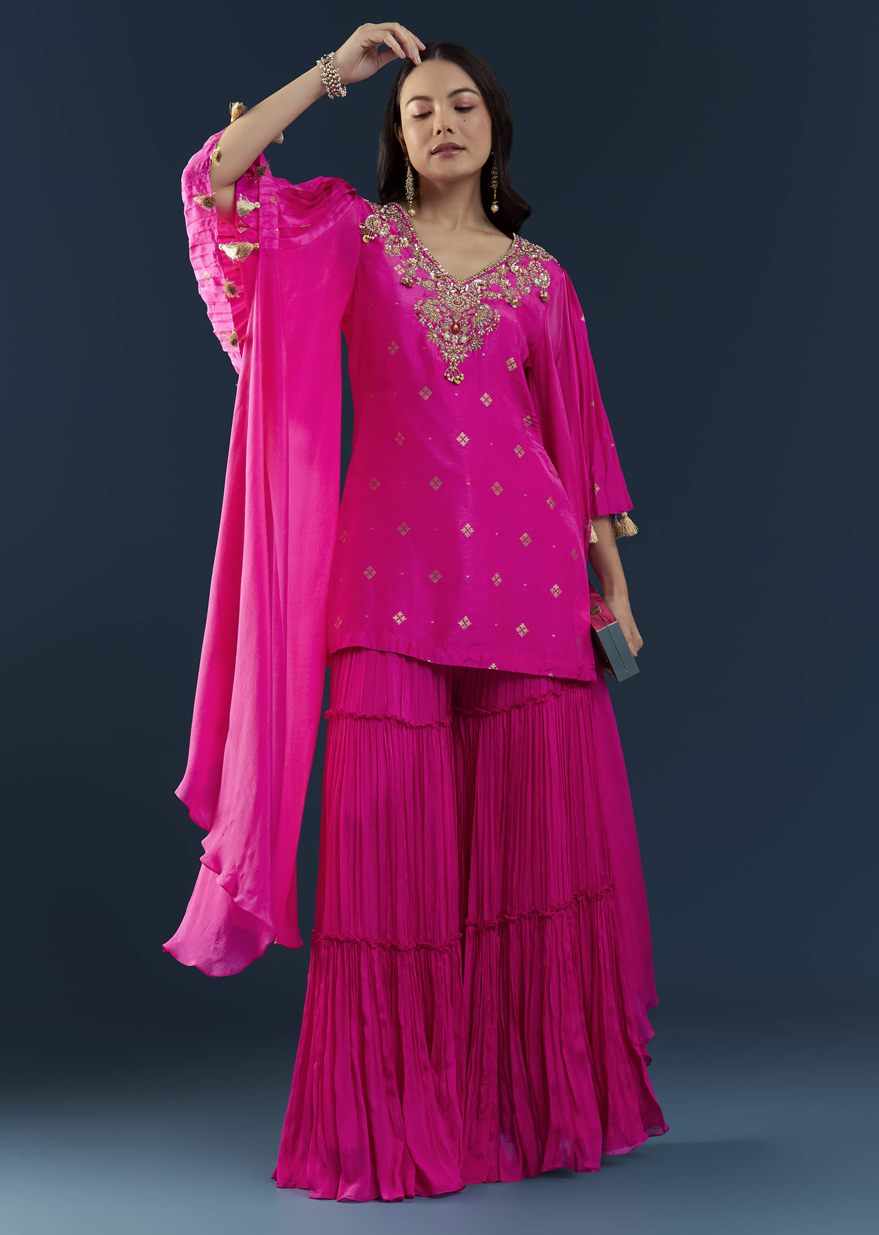 Pink Silk Top and Sharara Set with Sequin Work