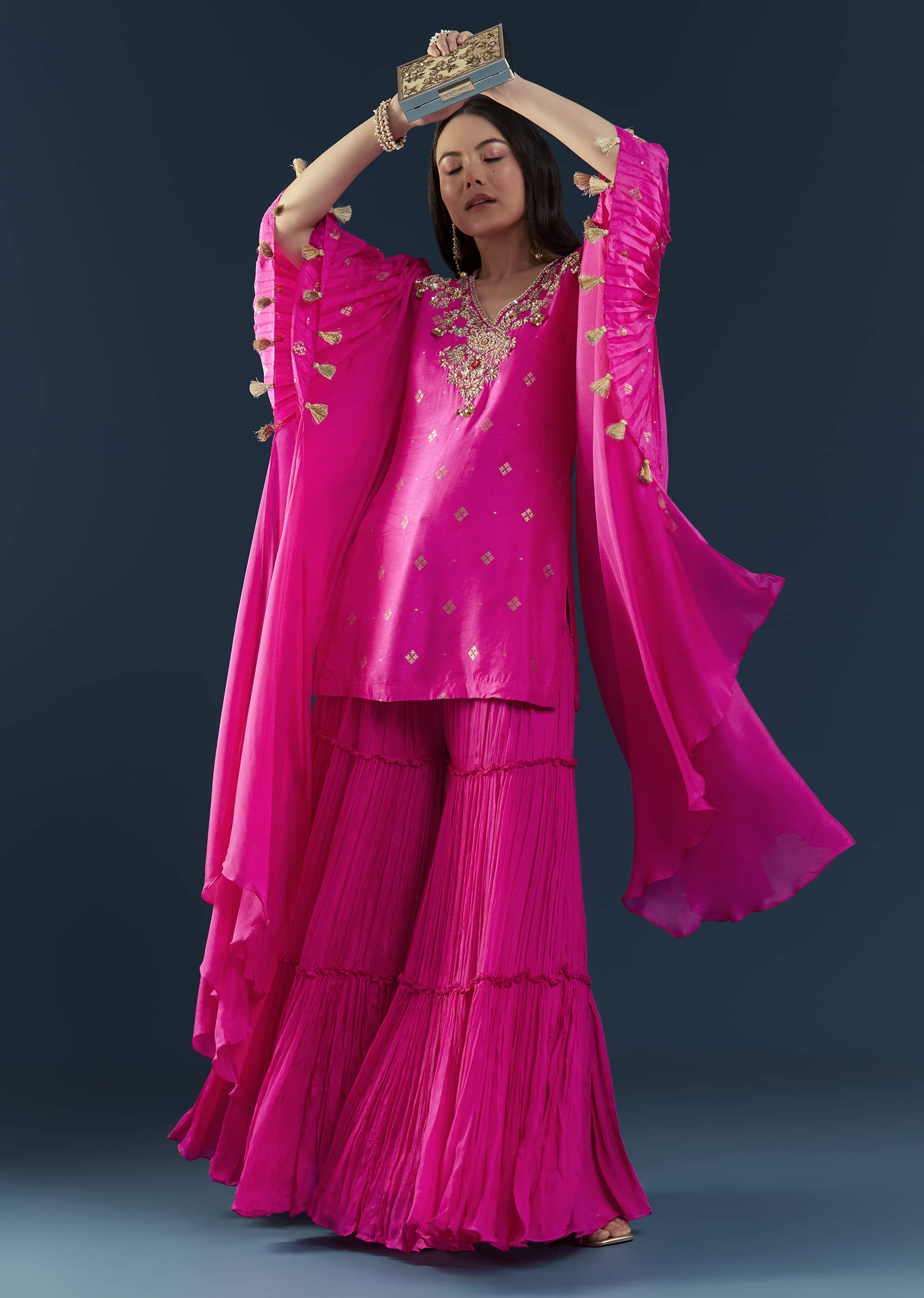 Pink Silk Top and Sharara Set with Sequin Work