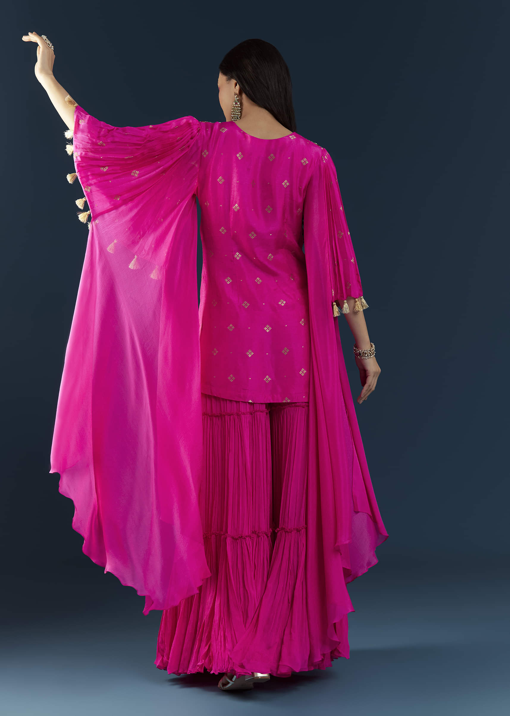 Pink Silk Top and Sharara Set with Sequin Work