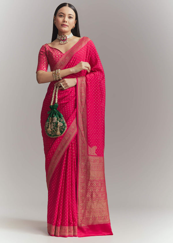 Pink Silk Woven Saree With Zari Weave