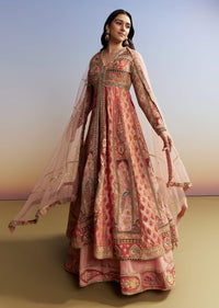 Pink Tissue Kurta Lehenga Set