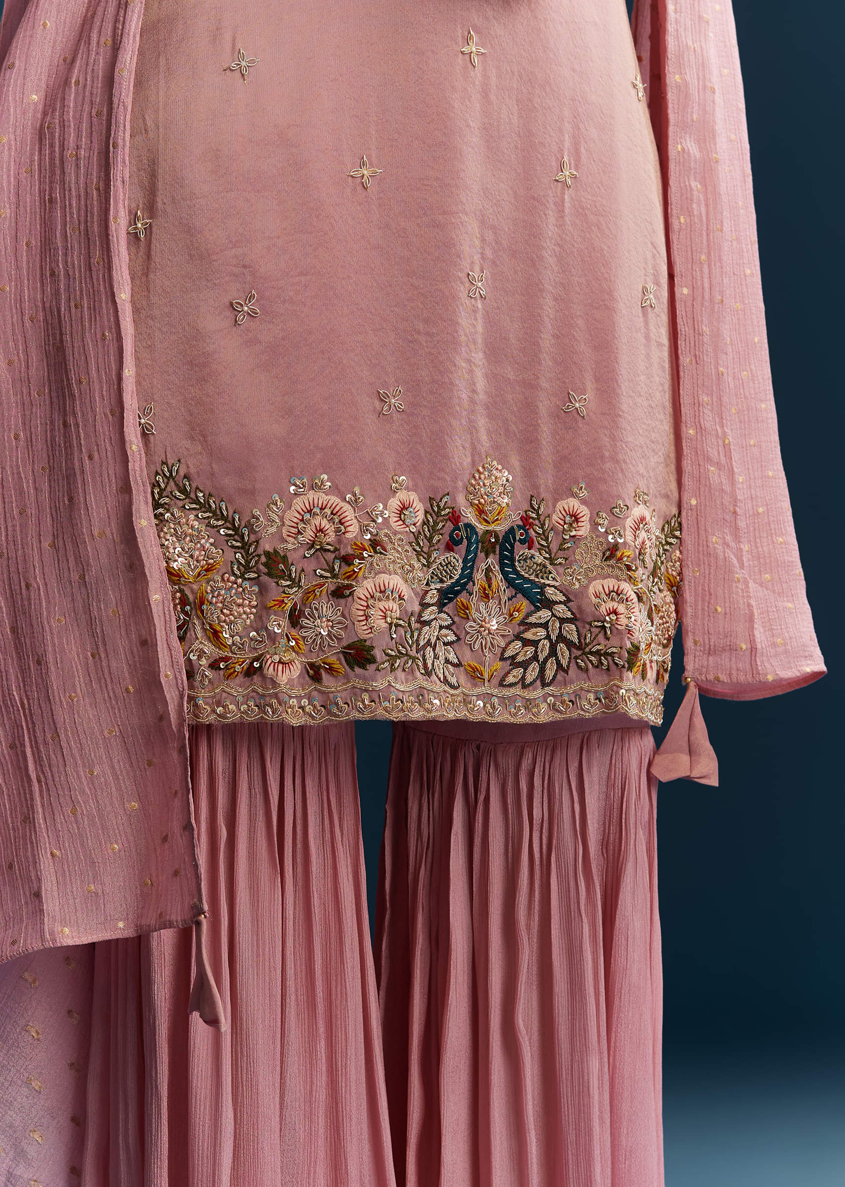 Pink Tissue Sharara Suit With Zardosi And Thread Work