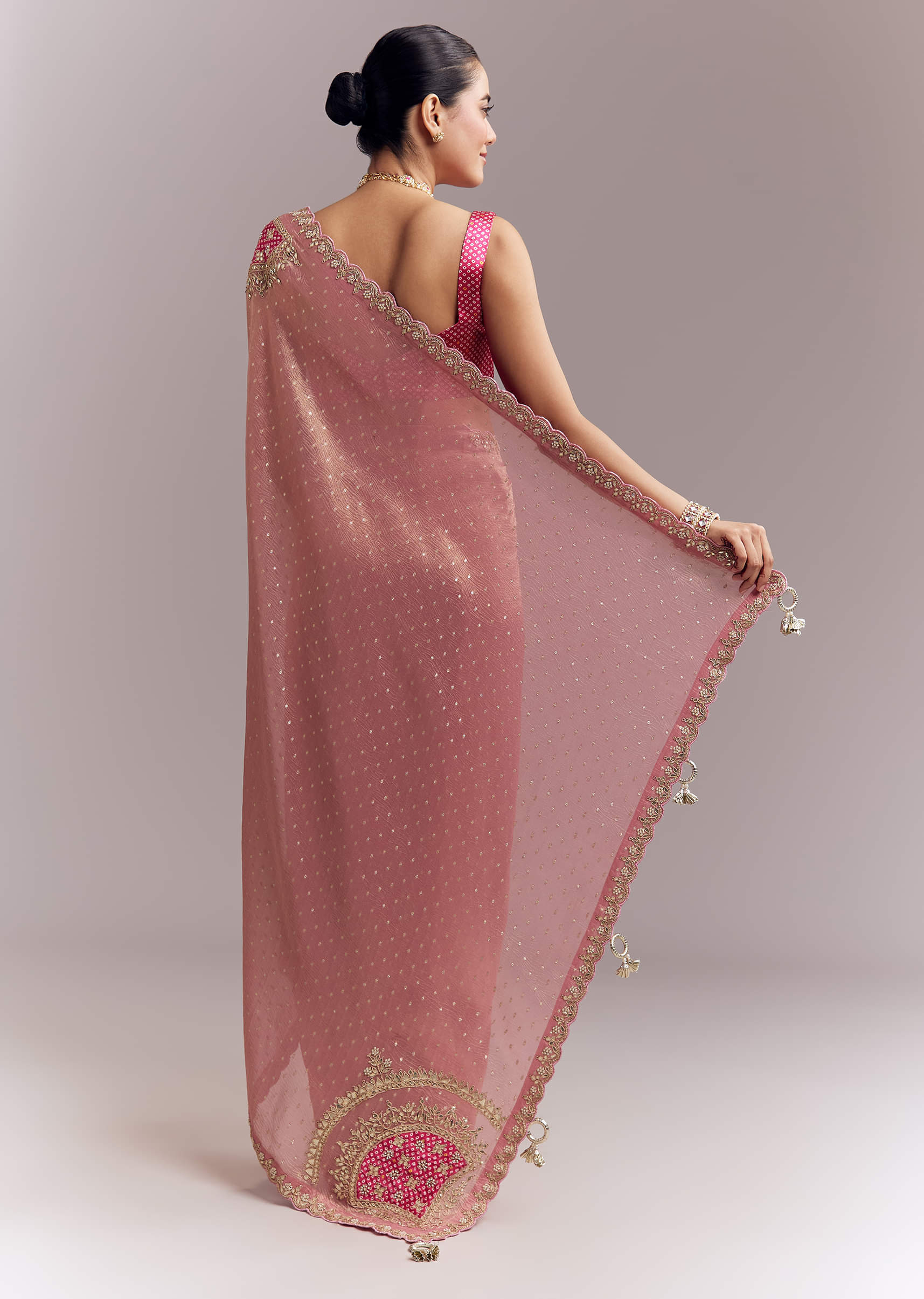 Pink Tissue Silk Saree With Delicate Hand Embroidery