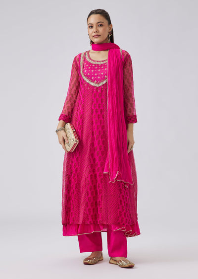 Pink Zardosi And Mirror Embroidered Anarkali With Palazzo