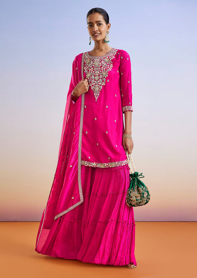 Pink Zardosi Embroidered Sharara Suit With Dupatta