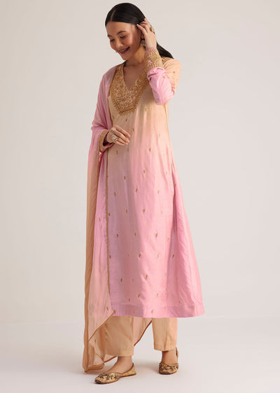 Pink and Beige Ombre Embroidered Suit
