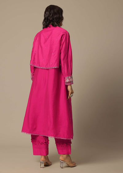 Pink Pant Set In Cotton With Pearl Work