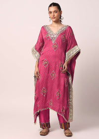 Pink Pant Set With Embroidered Kaftan Kurta