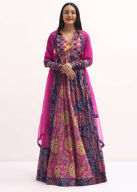 Pink Printed Chiffon Anarkali Suit