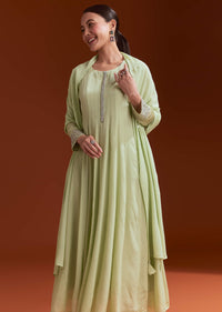 Pista Green Chinon Beaded Stone Work Anarkali Suit