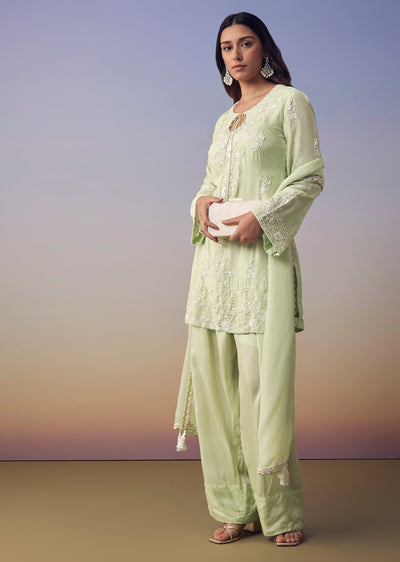 Pista Green Embroidered Kurta Sets