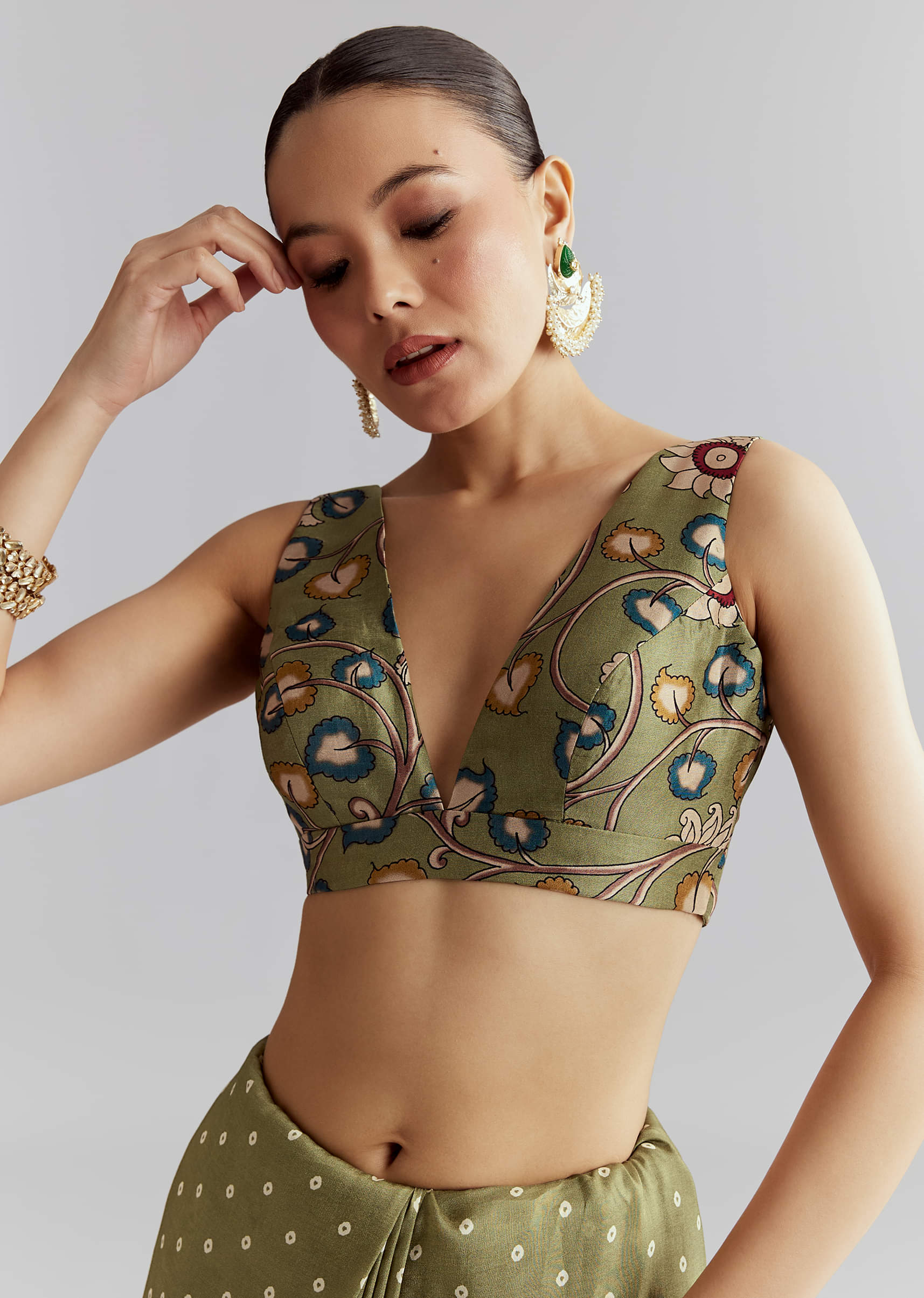 Pista Green Muslin Embroidered Saree With Heavy Hand Embroidery