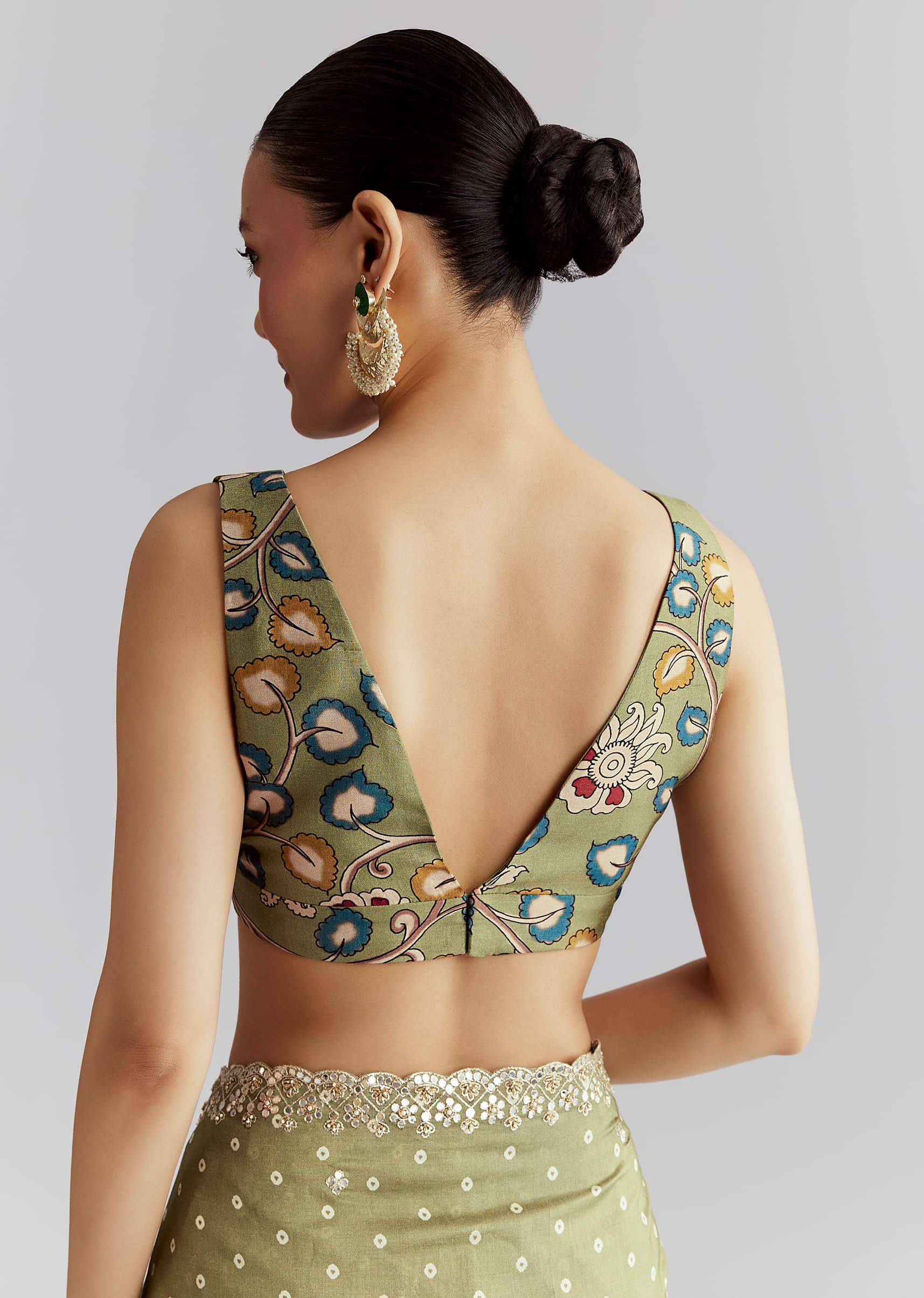 Pista Green Muslin Embroidered Saree With Heavy Hand Embroidery