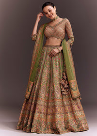 Pista Green Embroidered Lehenga Set