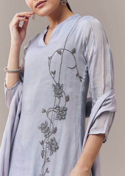 Powder Blue Anarkali Suit With Cut Dana And Resham Work And Dupatta