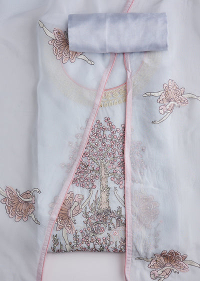 Powder Blue Embroidered Cotton Unstitched Suit Set With Dupatta