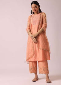 Powder Peach Chanderi Kurta And Pant Set