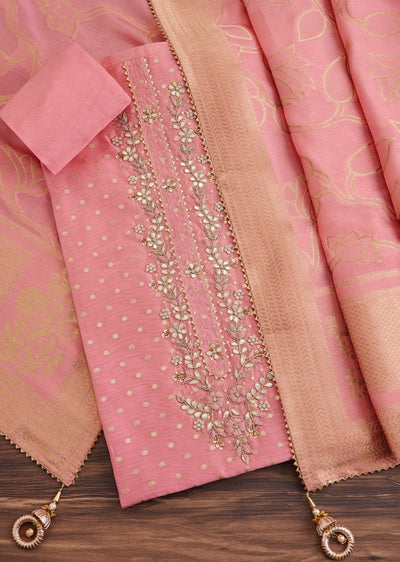 Pretty Pink Embroidered Chanderi Suit