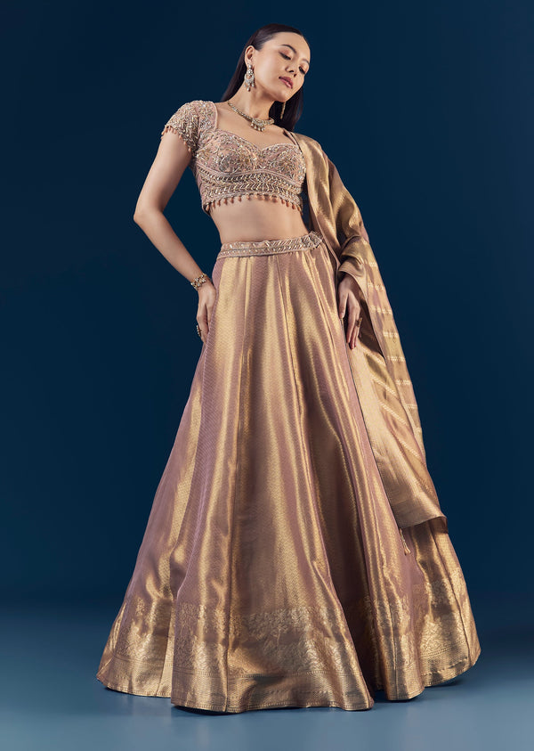 Purple Banarasi Silk Bridesmaid Lehenga Set with Hand Embroidery